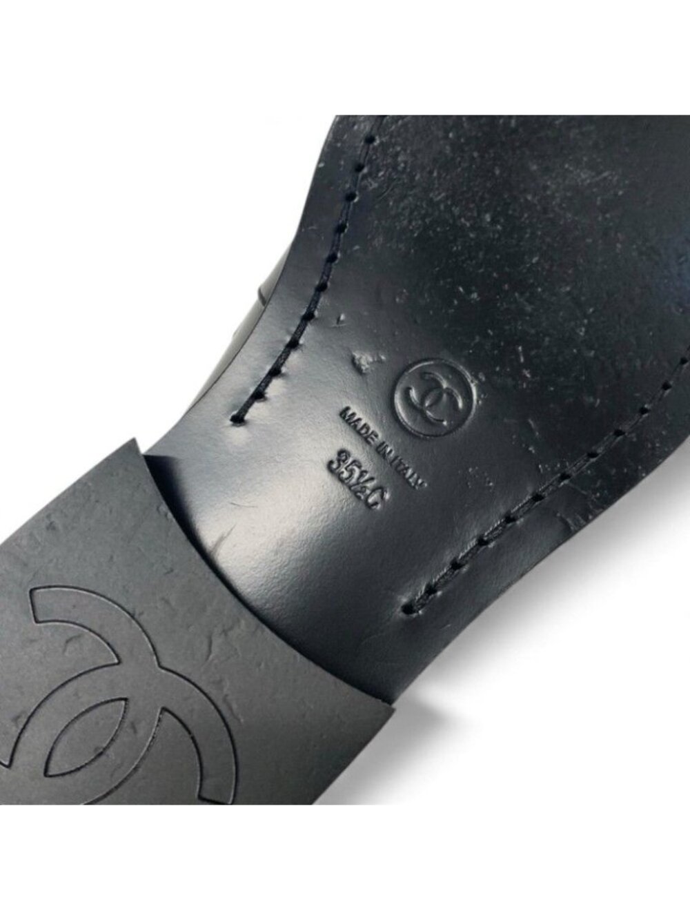 Chanel Loafers Shoes Leather Black White Gold Coco Mark Flat - Picture 9 of 11